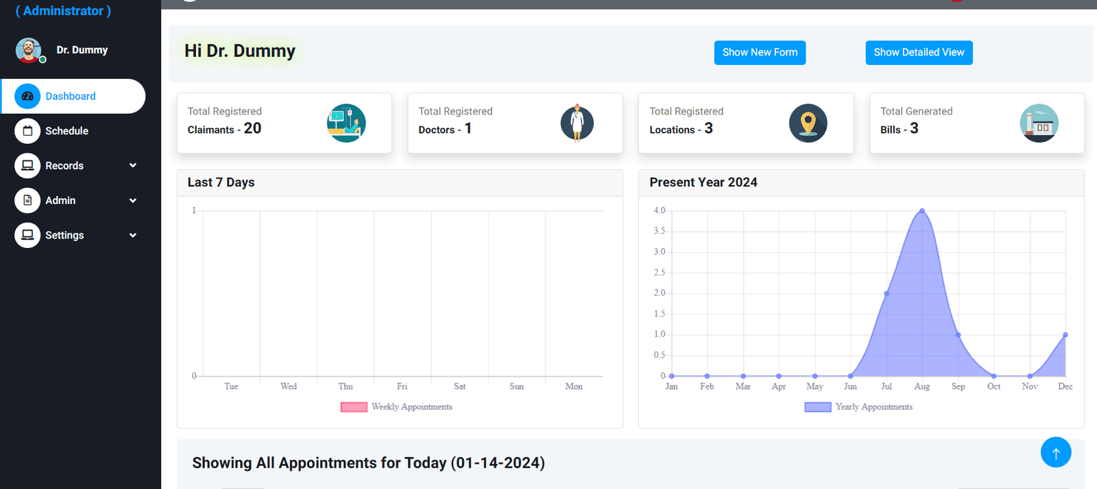 EMR  & Billing Management Solution Dashboard