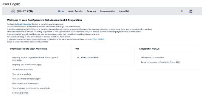 Patient Perspective PORAN Feature- User Login