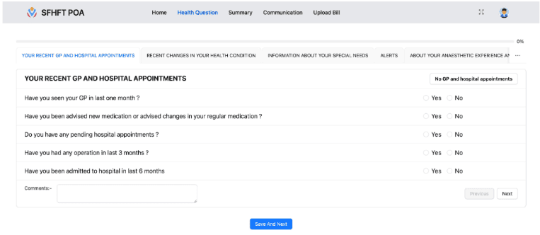 Patient Perspective PORAN Feature- Health Question Dashboard