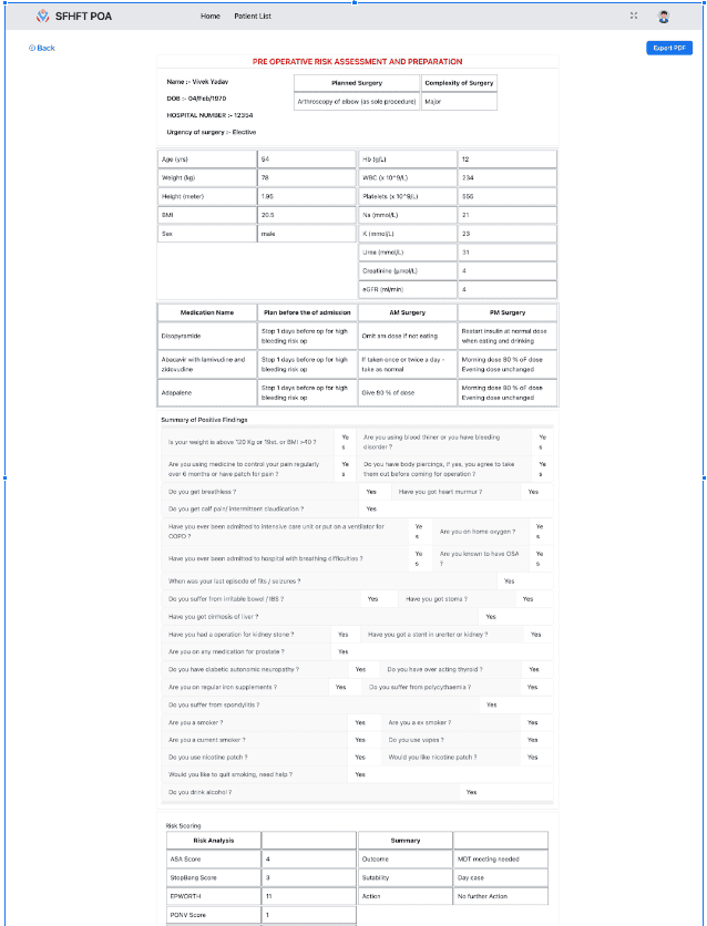 Nurse Perspective PORAN Features -  Predictive Analytics in Pre-Operative Risk Assessment